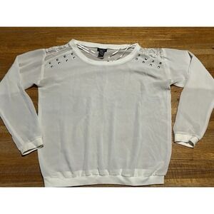 Rue 21 Women Medium‎ Cream Sheer Long Sleeve Studded Details Lace Blouse